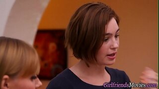 Busty teen licks lesbian