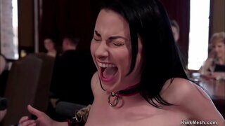 Hode slave Veruca James guider slave trainee Sabrina Banker for service ludder og de knulle hardt og sender inn i den øvre etasje orgie bdsm partene